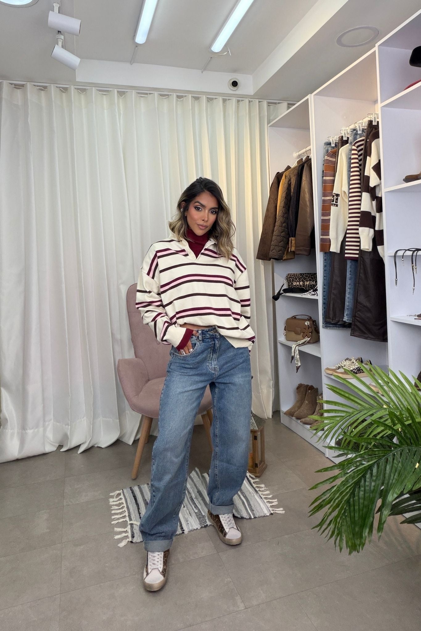 Suéter de Rayas con Cuello Tipo Polo