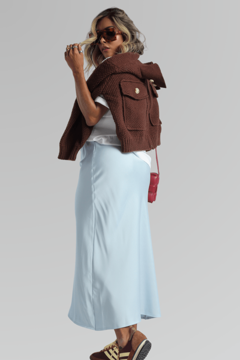 Falda Satinada Azul Cielo - Lola Mora